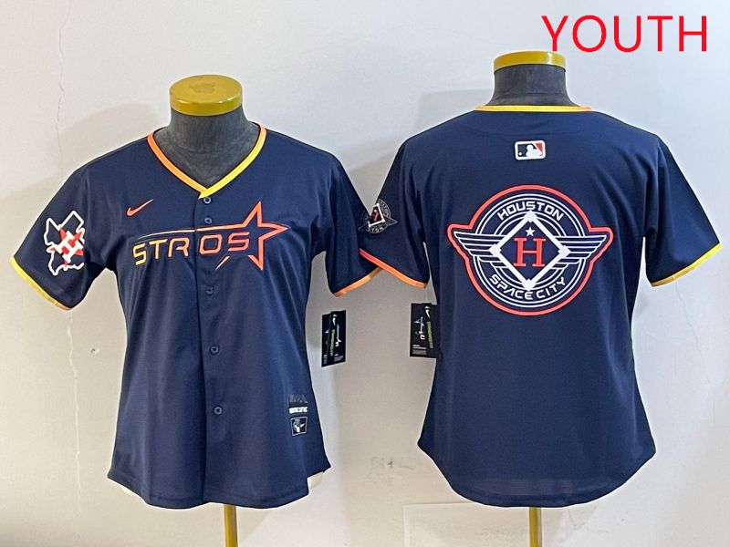 Youth Houston Astros Blank Drak Blue Three generations Joint Name 2025 Nike MLB Jersey style 27->youth mlb jersey->Youth Jersey